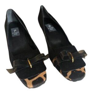 Vintage Y2K Di Sandro Bologna bow animal print kitten heel shoes